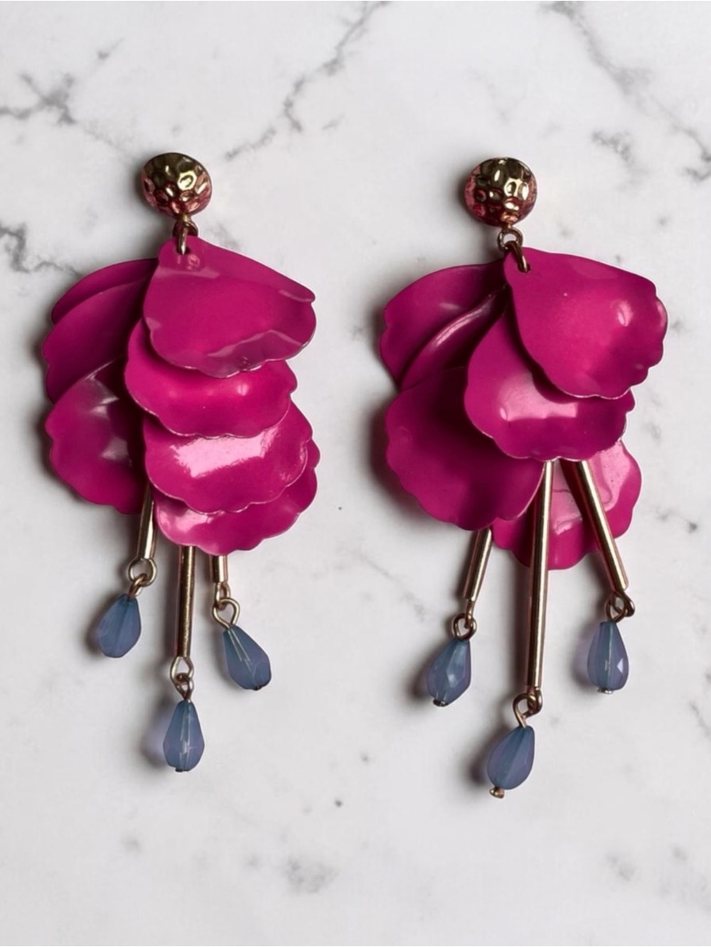 Vibrant Magenta and Gold Petal Earrings